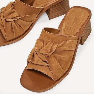 Zara Leather Slide Wood Block Heel in Camel Brown